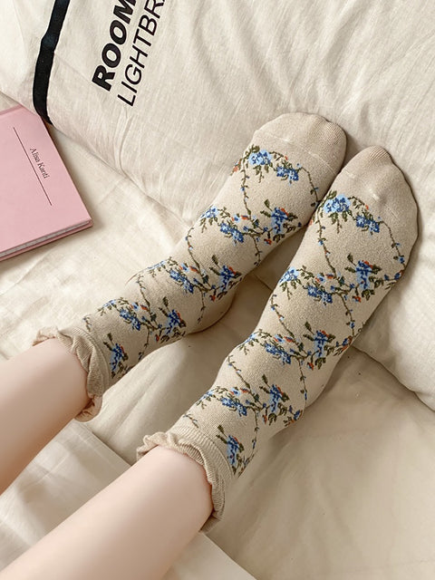 Lot de 5 paires de chaussettes en coton jacquard floral pour femme