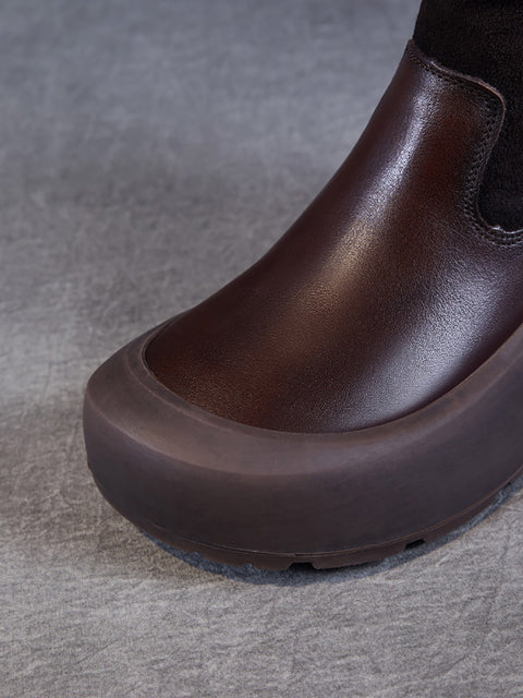 Bottines à plateforme en cuir véritable pour femme