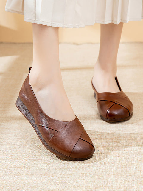 Women Vintage Summer Soft Leather Flat Shoes