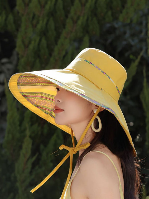 Chapeau de soleil à rayures ethniques et à bandes colorées pour femmes