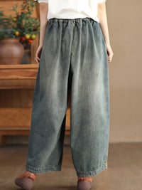 Thumbnail for Women Spring Vintage Flower Embroidery Denim Pants