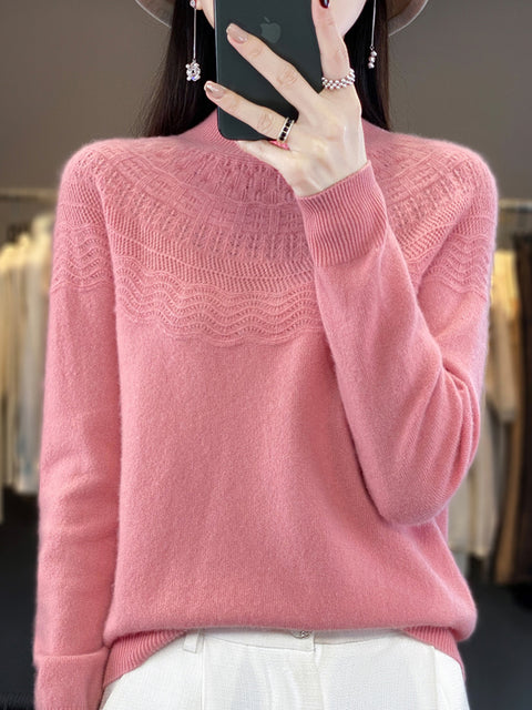 Pull en laine à col rond et rayures pour femme, décontracté, automne