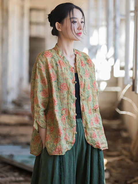 Chemise d'été rétro à imprimé floral pour femmes