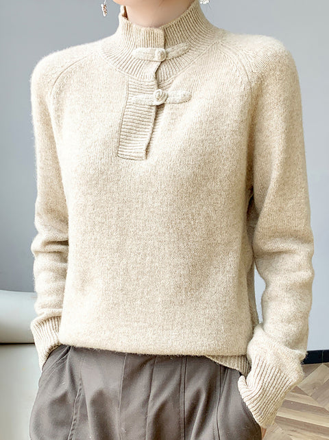 Pull rétro à col roulé en laine pour femme, couleur unie, hiver