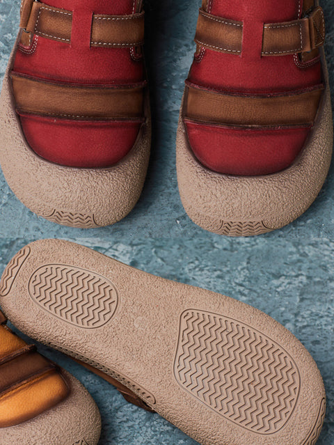 Chaussures plates d'été en cuir à blocs de couleurs pour femmes