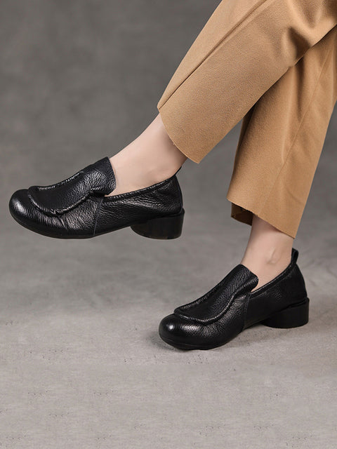 Chaussures d'été à talons bas en cuir véritable souple rétro pour femmes