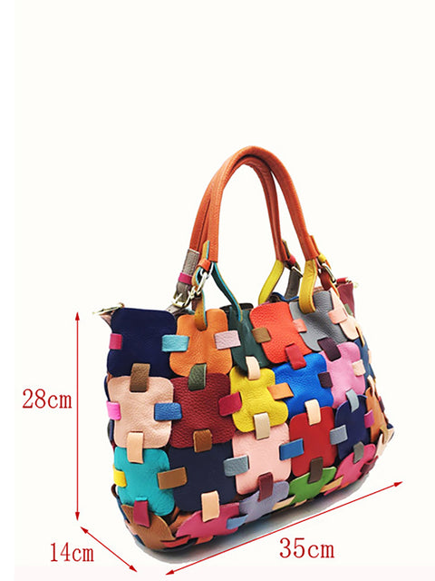 Sac à main en cuir véritable à carreaux épissés pour femme