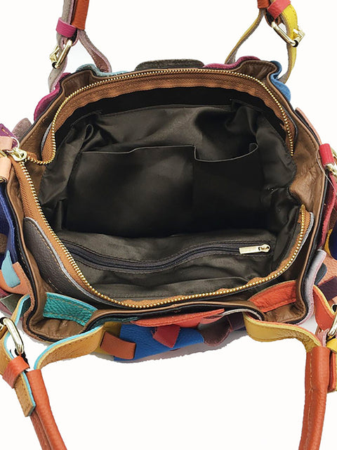 Sac à main en cuir véritable à carreaux épissés pour femme