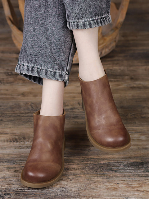 BUYKUD bottes courtes Vintage en cuir véritable faites à la main pour femmes