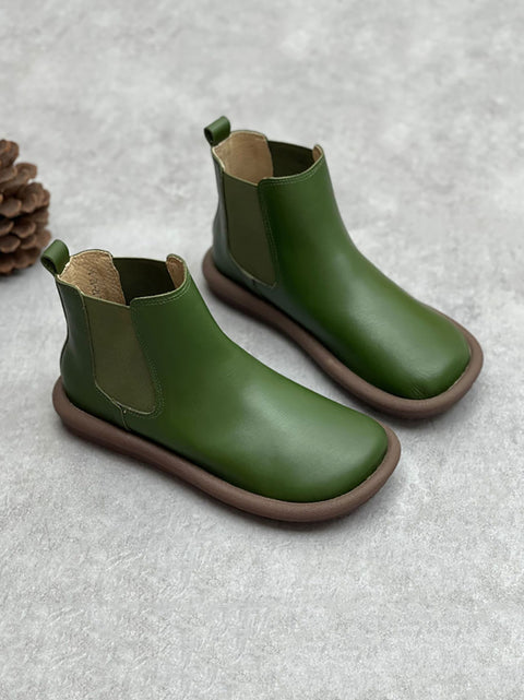 Bottes Martin plates et décontractées en cuir véritable pour femme, automne