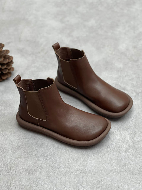 Bottes Martin plates et décontractées en cuir véritable pour femme, automne