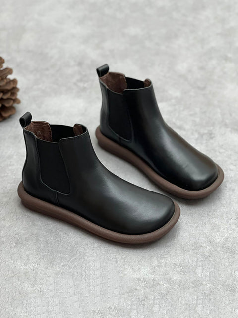 Bottes Martin plates et décontractées en cuir véritable pour femme, automne