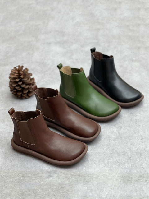 Bottes Martin plates et décontractées en cuir véritable pour femme, automne