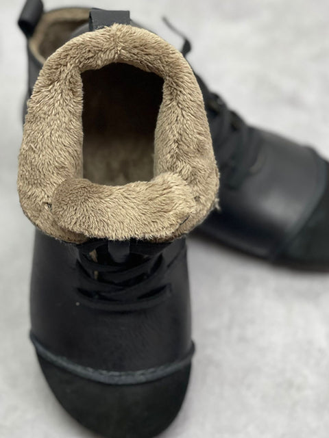 Bottines d'hiver vintage en cuir avec cordon de serrage pour femme