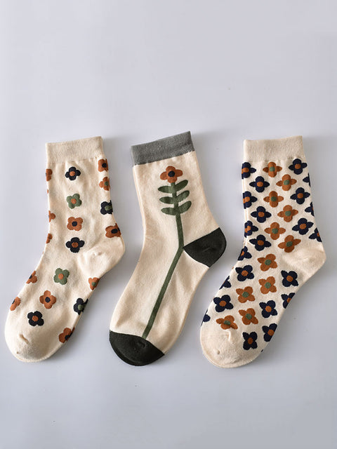 5 paires de chaussettes décontractées à fleurs en losange pour femmes