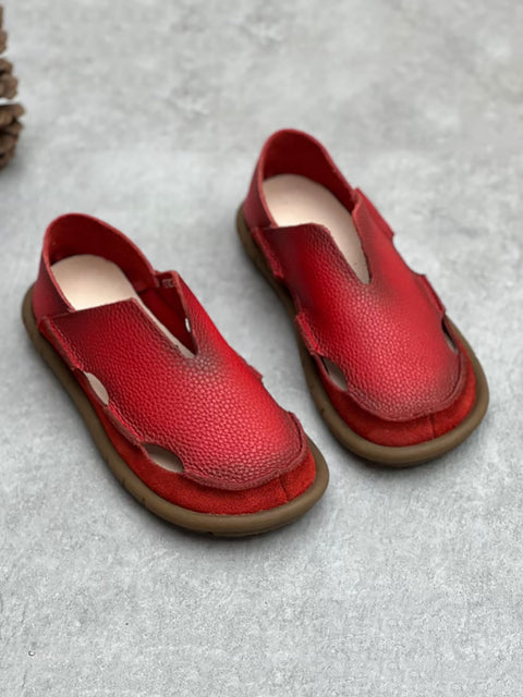 Chaussures plates ajourées en cuir massif pour femmes, rétro d'été