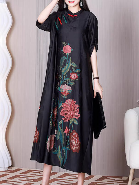 Robe ample en forme de A à fleurs ethniques pour femmes de grande taille