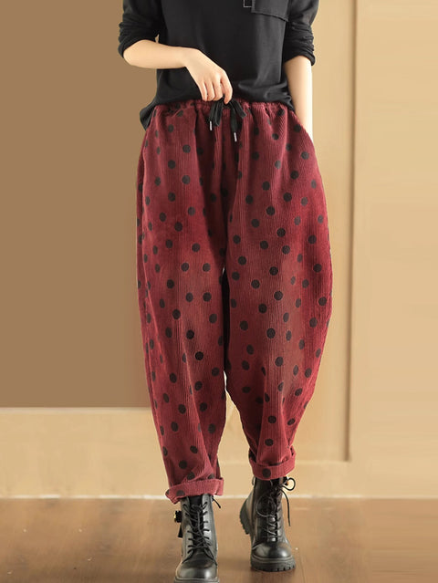 Pantalon sarouel en velours côtelé à pois vintage pour femmes de grande taille