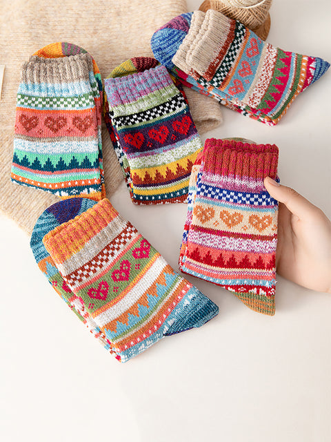 5 paires de chaussettes chaudes d'hiver ethniques pour femmes