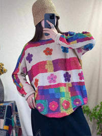 Thumbnail for Women Casual Winter Flower Print Knitted Sweater