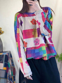 Thumbnail for Women Casual Winter Flower Print Knitted Sweater