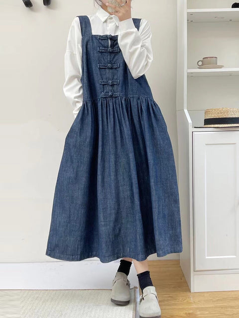 Robe gilet en jean à boucle vintage pour femmes, printemps