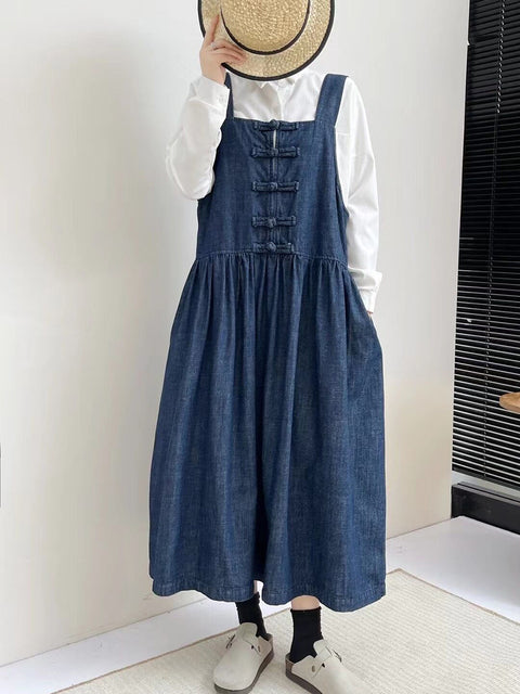 Robe gilet en jean à boucle vintage pour femmes, printemps