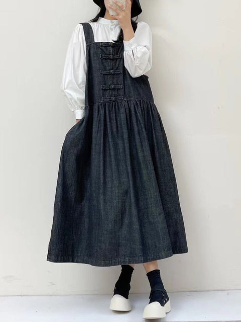 Robe gilet en jean à boucle vintage pour femmes, printemps