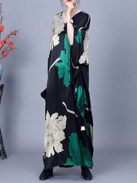 Robe longue à col en V irrégulier pour femmes, imprimé floral de printemps