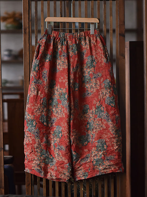 Pantalon large à imprimé floral vintage pour femme