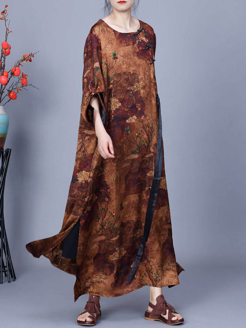 Robe ample de printemps épissée de fleurs rétro pour femmes