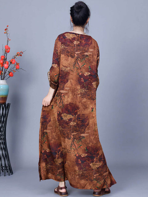 Robe ample de printemps épissée de fleurs rétro pour femmes