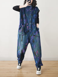 Thumbnail for Women Artsy Print Spring Denim Jumpsuits