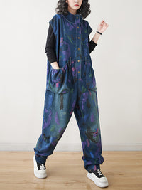 Thumbnail for Women Artsy Print Spring Denim Jumpsuits