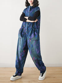 Thumbnail for Women Artsy Print Spring Denim Jumpsuits