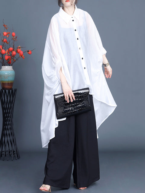 Women Summer Solid Loose Irregular Hem Shirt