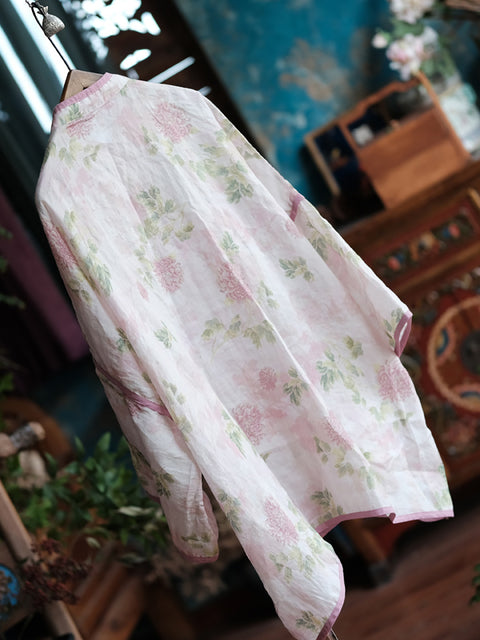 Chemise boutonnée florale Vintage Ramie pour femmes, printemps