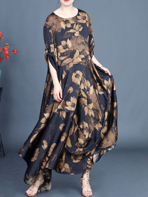 Robe ample d'été vintage à fleurs pour femmes avec ourlet irrégulier