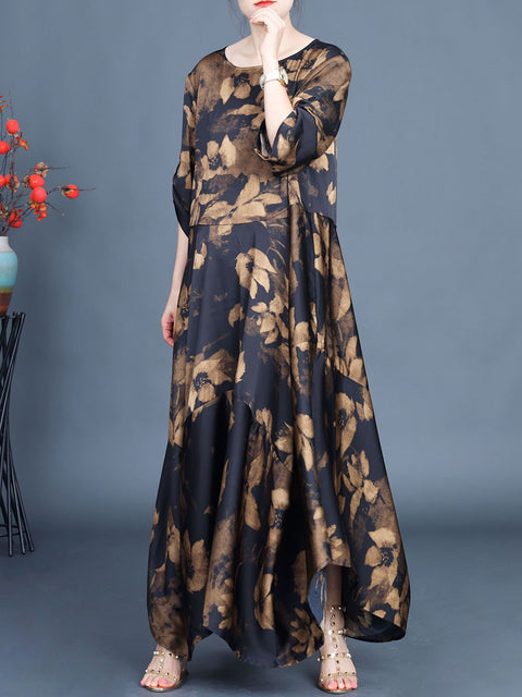 Robe ample d'été vintage à fleurs pour femmes avec ourlet irrégulier