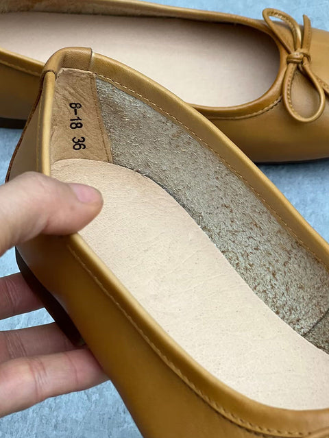 Chaussures plates d'été élégantes en cuir avec nœud solide pour femmes