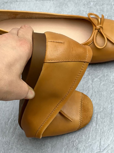 Chaussures plates d'été élégantes en cuir avec nœud solide pour femmes