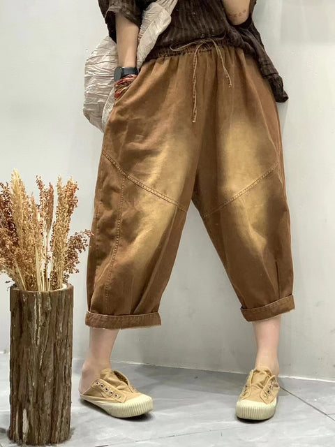 Pantalon sarouel ample épissé vintage d'été pour femmes