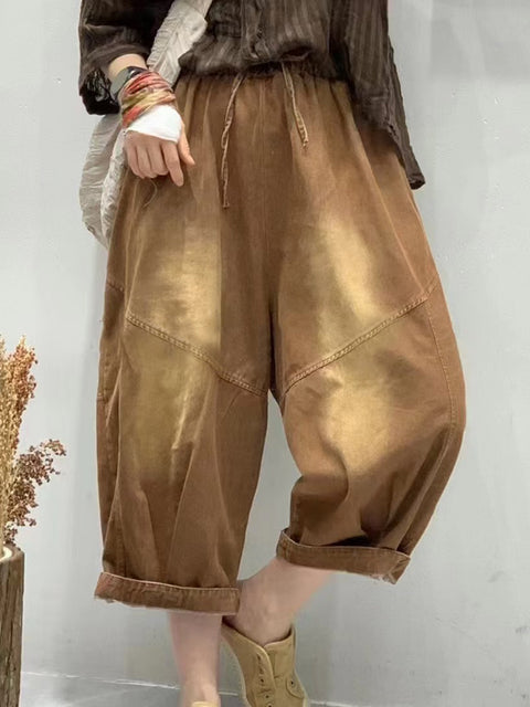 Pantalon sarouel ample épissé vintage d'été pour femmes