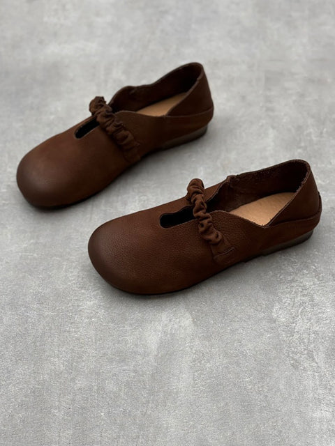 Chaussures plates d'été vintage en cuir souple pour femmes