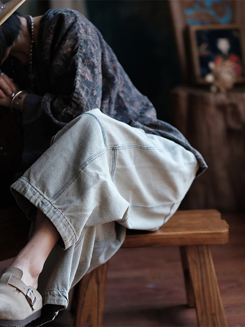 Pantalon sarouel épissé en denim rétro d'été pour femme