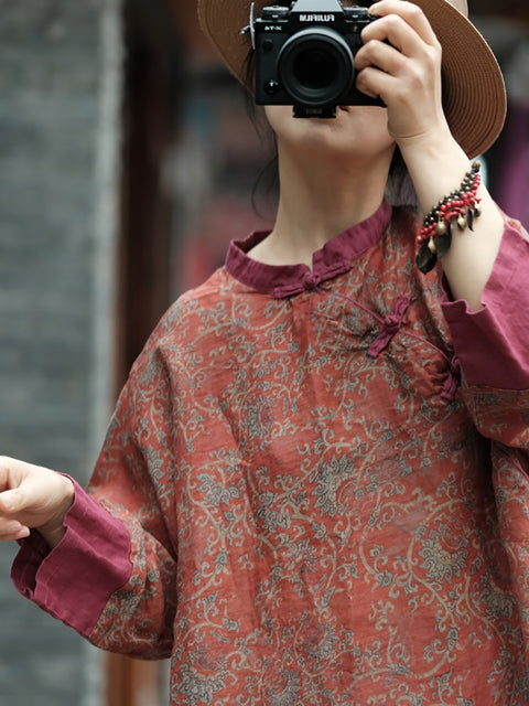 Robe d'été vintage en ramie à fleurs épissées pour femmes