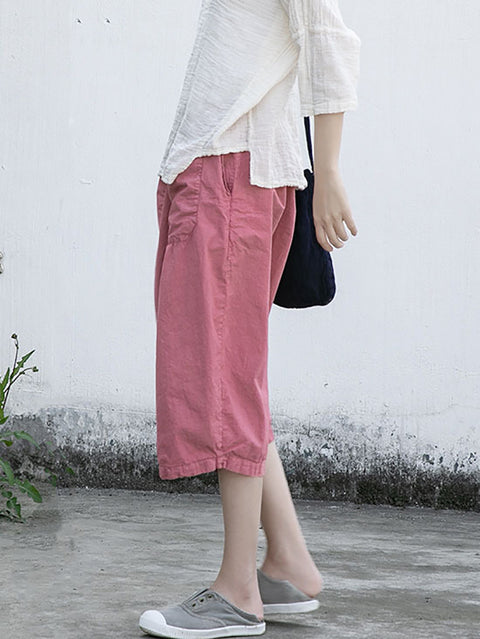 Plus Size Women Summer Casual Solid Loose Cotton Pants