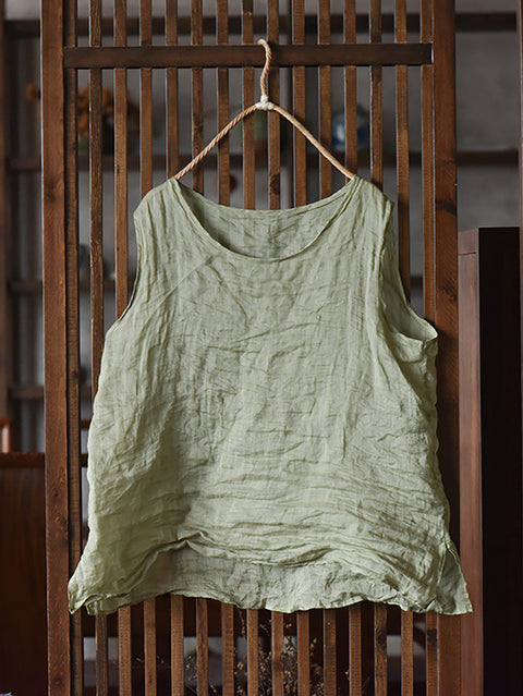 Women Summer Solid Vintage O-Neck Vest