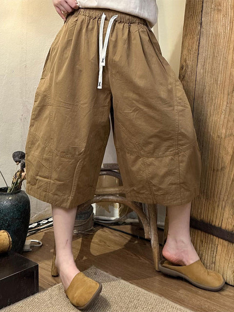 Pantalon d'été décontracté à jambes larges et longueur mollet pour femme grande taille