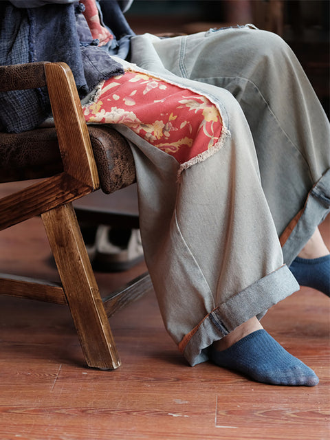 Pantalon en jean à jambe large et patch épissé usé pour femme